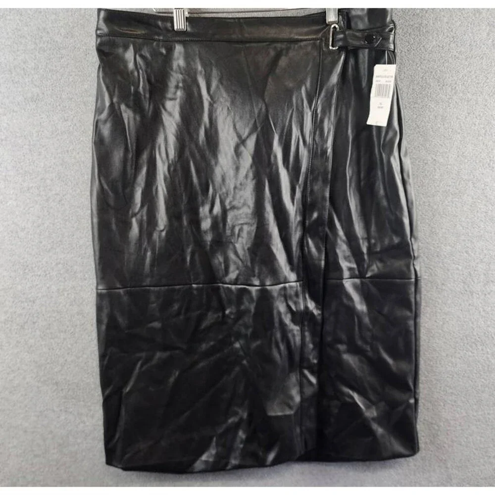 Bagatelle Faux Leather A Line Midi Skirt Women's XL Black Banded Waist Back Zip